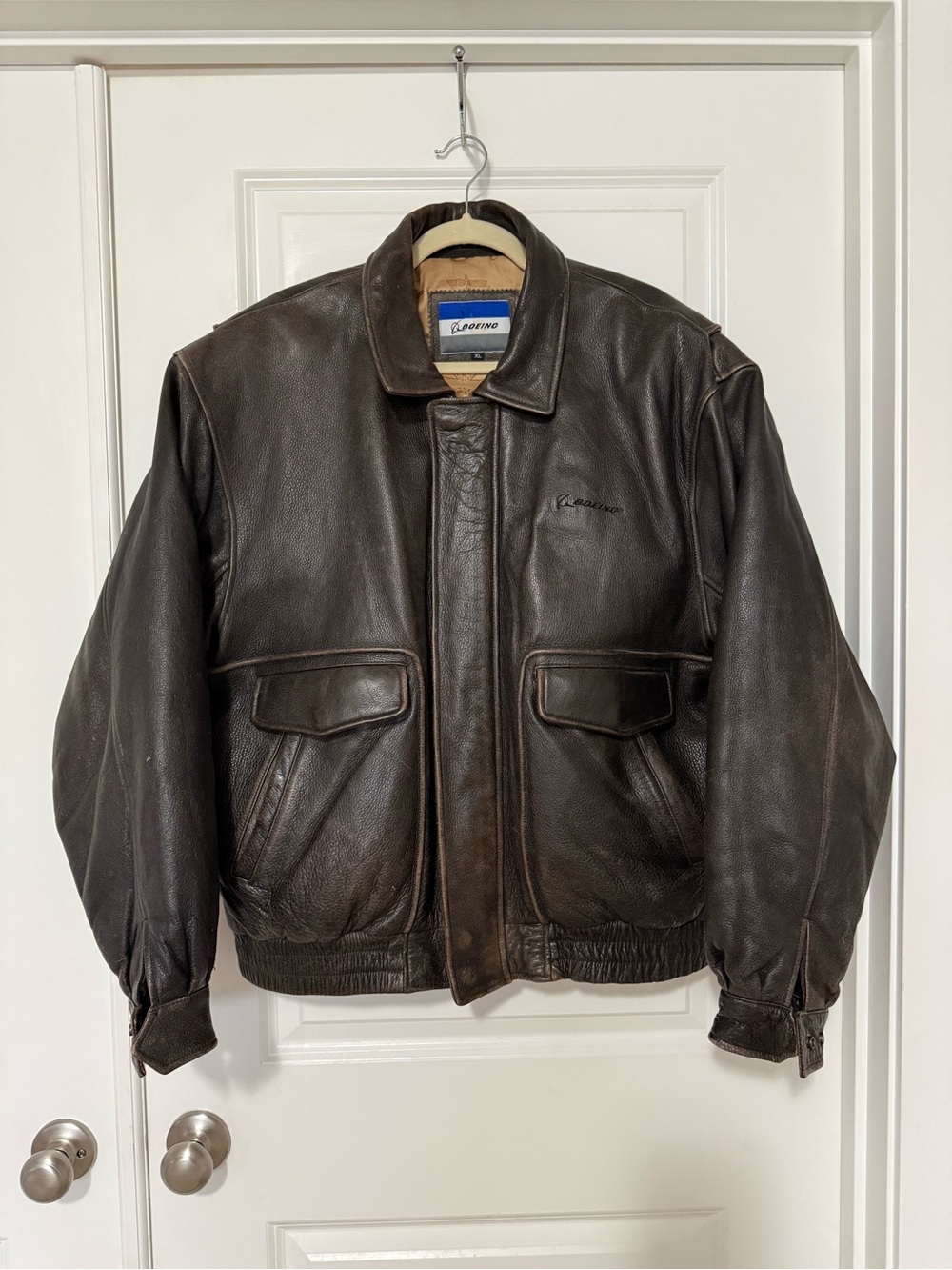 Boeing Men's Dark Brown Leather Bomber Jacket